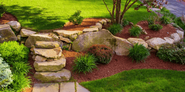 Landscaped greenery with rock steps 